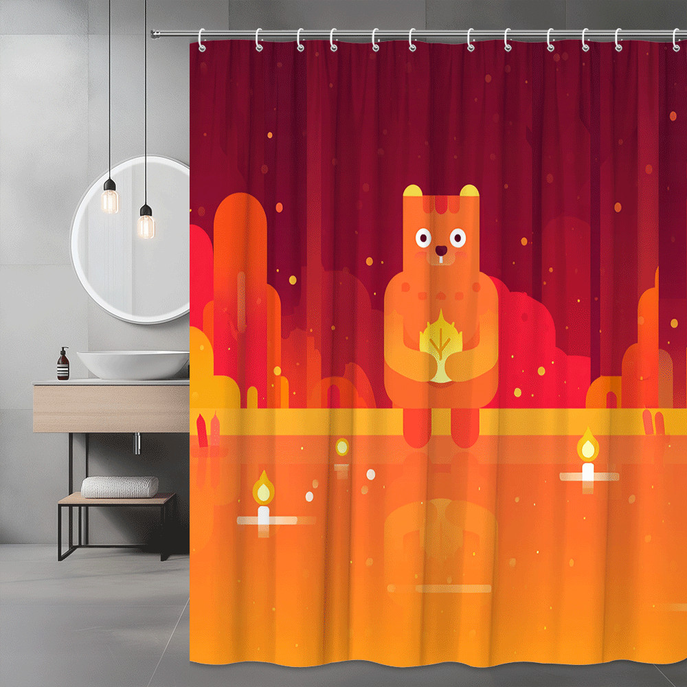 Fox Forest Shower Curtain Orange Red Abstract Print