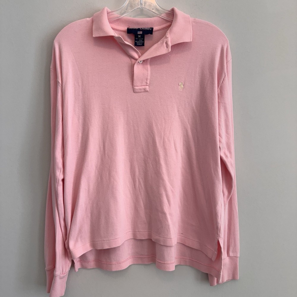 Ralph Lauren Polo Sport Shirt Women’s Medium Pink Long Sleeve Rugby Polo Y2K