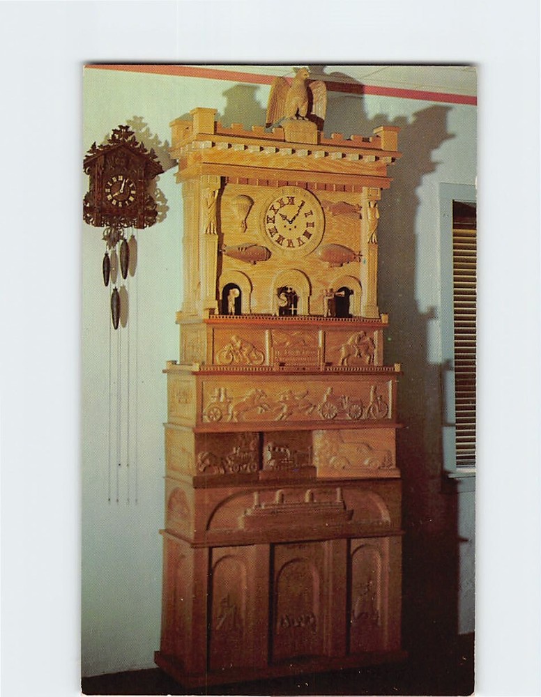 Postcard The History of Travel Clock Spillville Iowa USA