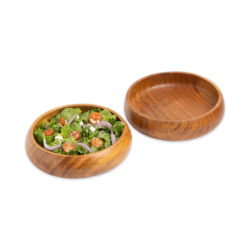 Acacia wooden salad bowls set of 2 large individual bowls 8 x 2 inches 25 oz ...-image