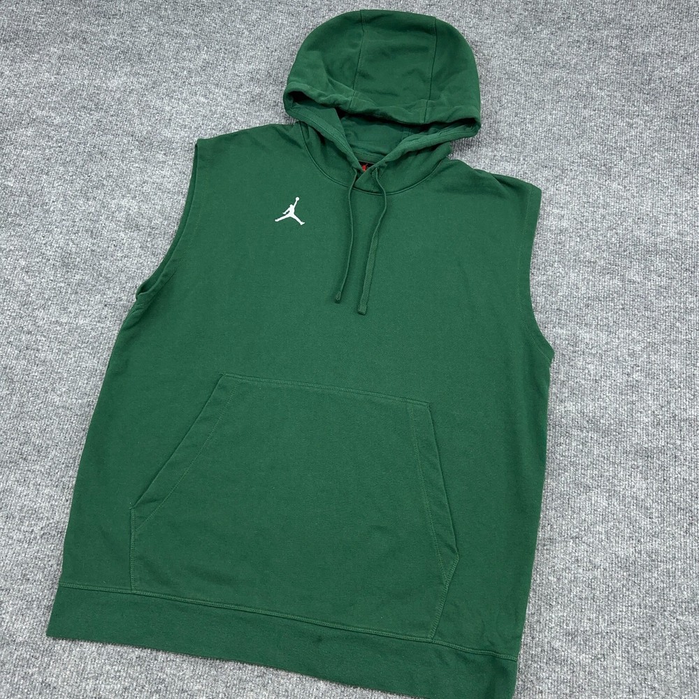Nike Air Jordan Hoodie Mens L Green Dri-FIT Terry Sleeveless Training Jumpman