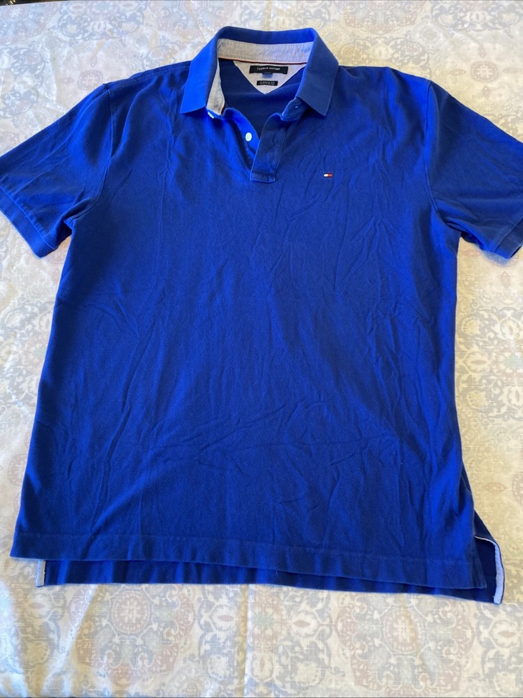 Tommy Hilfiger Men's Soft  Polo Shirt - Slim Fit Cotton  Size XL Blue