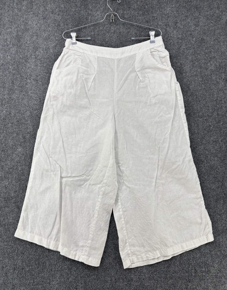 Sigrid Olsen Women’s M 100% Linen Elastic Waist Casual Pants In White