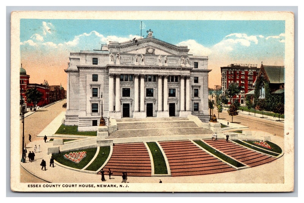Newark NJ Essex County Court House Aerial View White Border Postcard Posted 1916