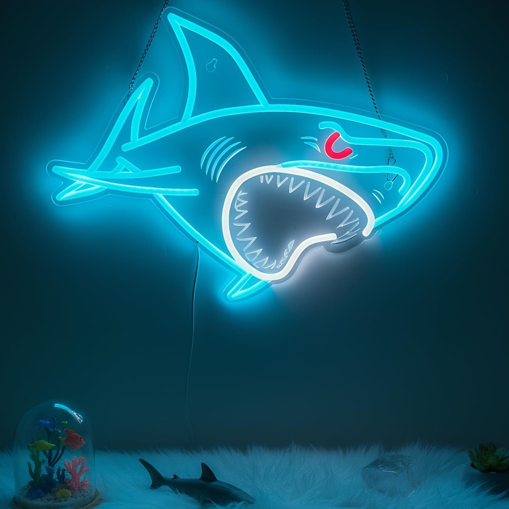 Shark LED Neon Sign Dimmable USB Wall Light Bedroom Game Room Decor