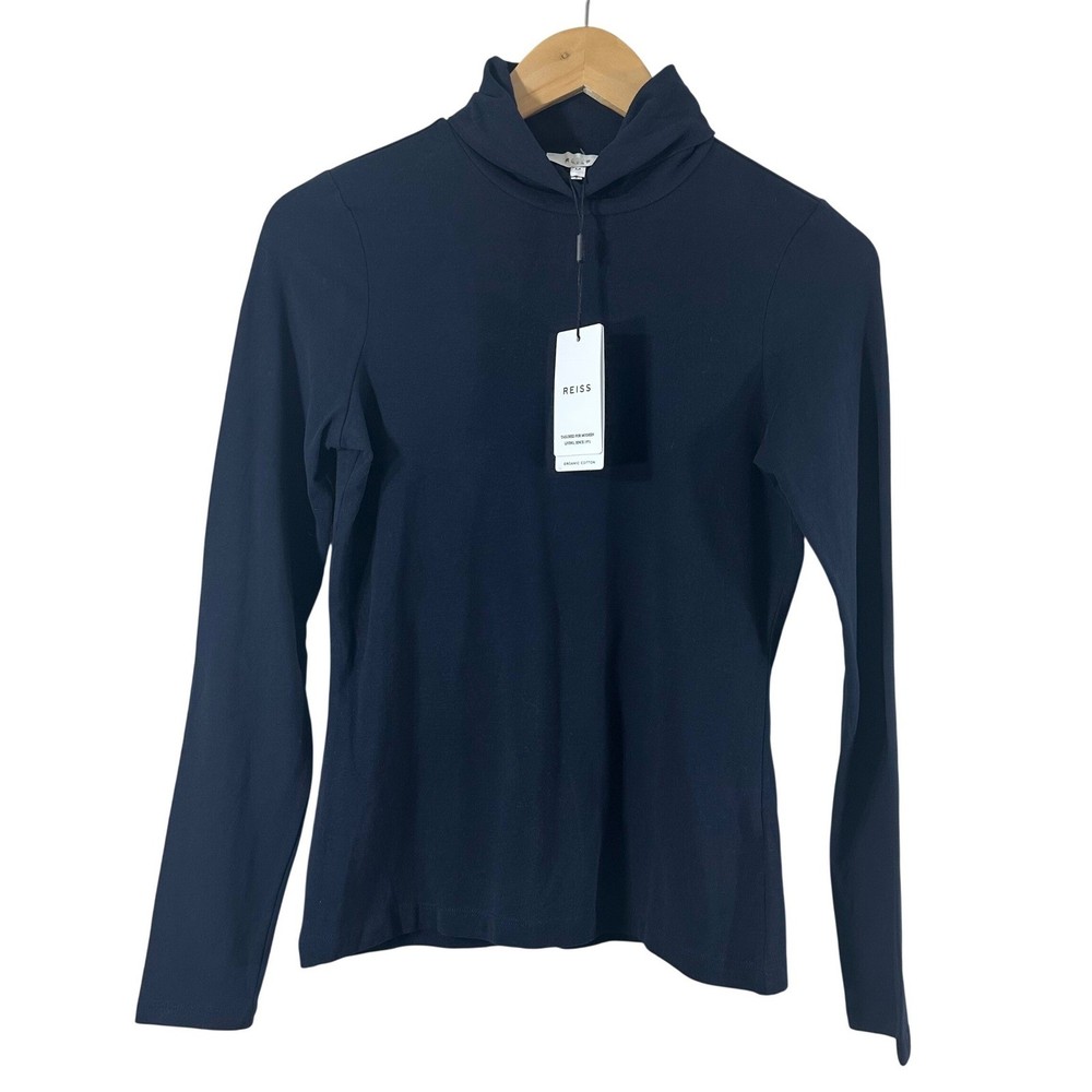 Reiss Phoebe Second Skin Roll Neck Navy Blue Organic Cotton Top Mens Size M NEW