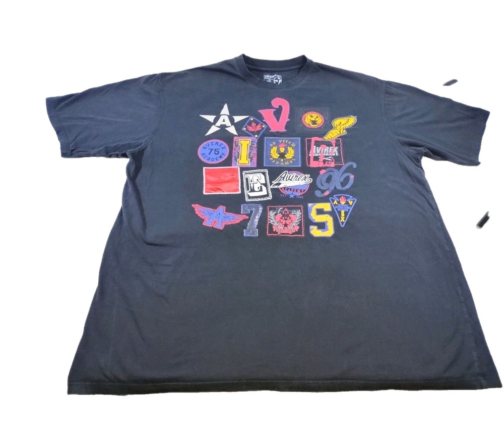 Avirex T Shirt Men's Size 4XL All Over Print Patch Work Embroidered Vintage