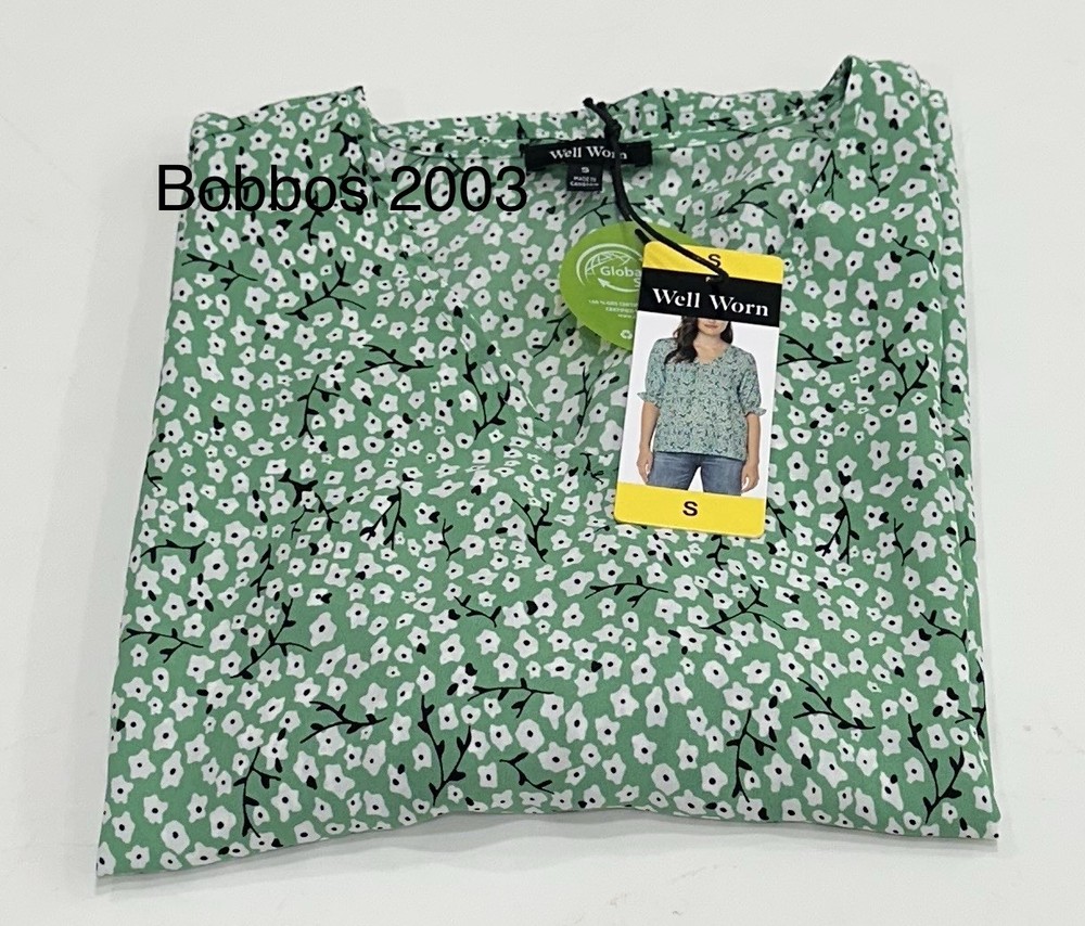 Well Worn Women's Short Sleeve V-Neck Blouse, Green, Size S