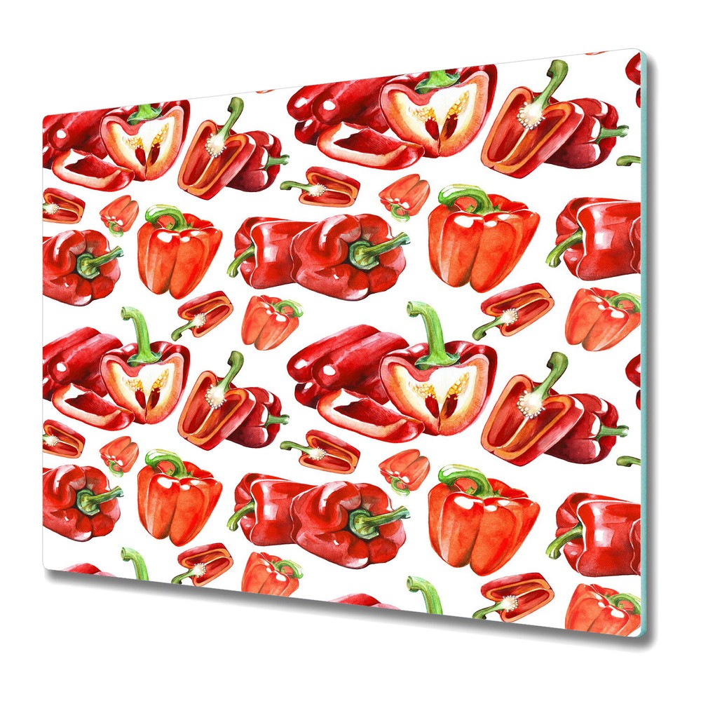 Tempered Glass Chopping Board Peppers Watercolour | Red Vegetable | Home 60x52