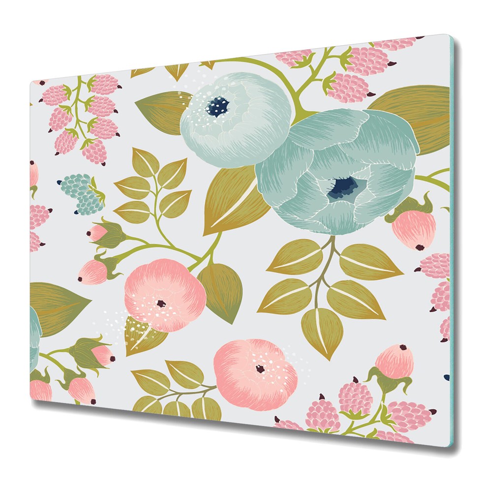 Glass Cutting Board Worktop Saver Spring Floral Floral Watercolour 60x52