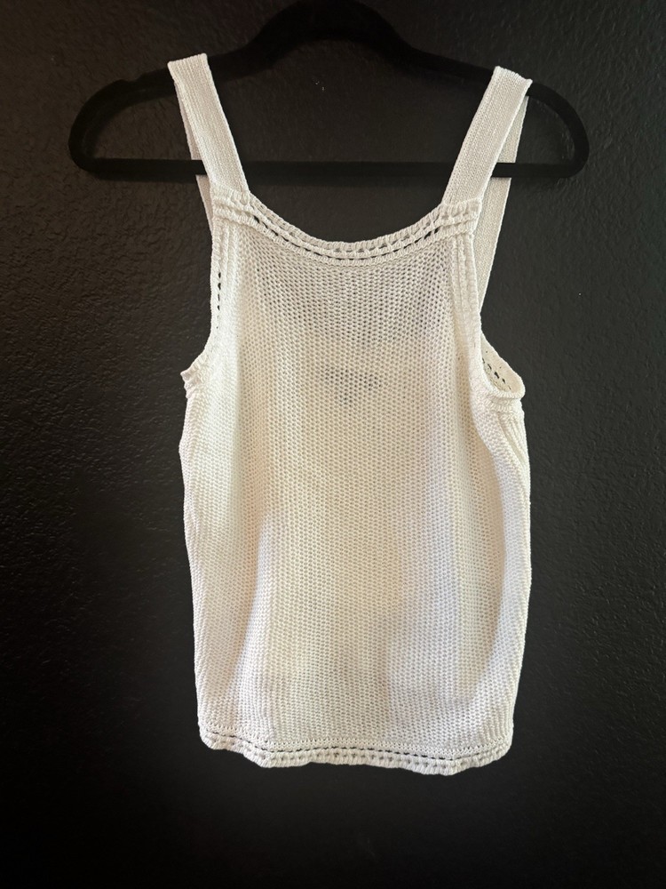 Banana Republic White Knit Crochet Cotton Sleeveless Tank Top Scoop Neck S