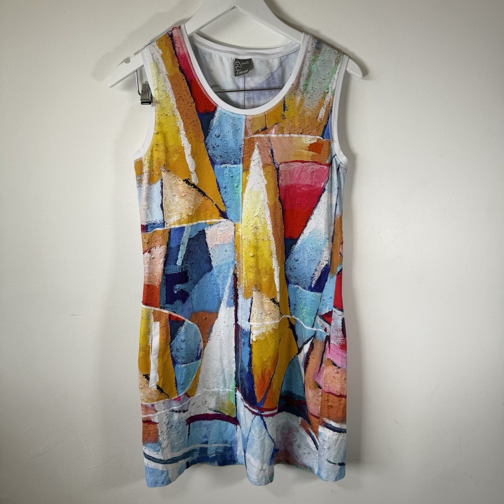 Dolcezza Simply Art Abstract Print Sleeveless Dress with Pocket Size Medium-image