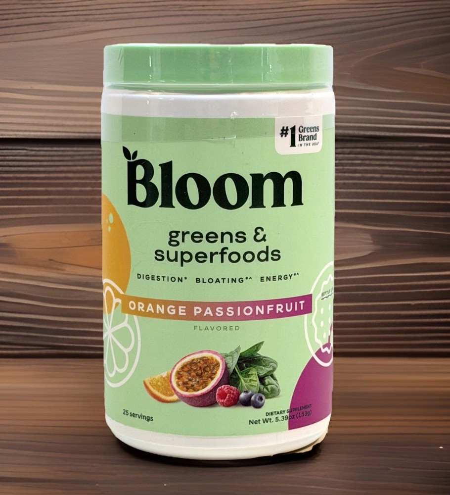 Bloom Greens & Superfoods Orange Passionfruit 25 Servings. Digestion, Energy.