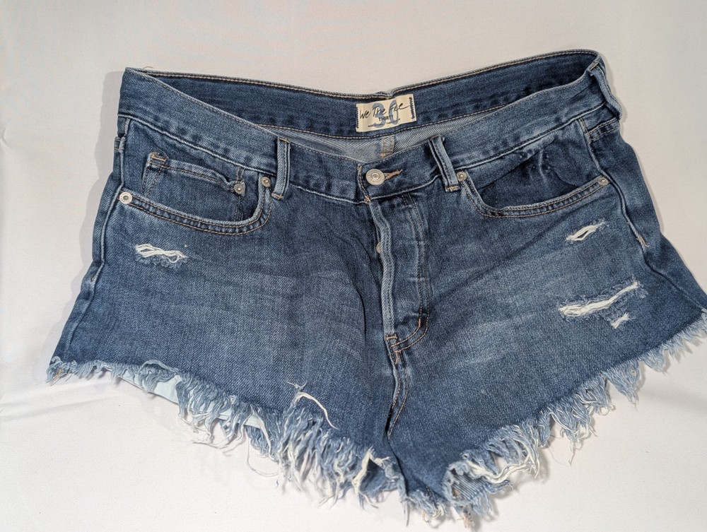 We The Free Shorts Womens 30 Blue Distressed High Rise Denim Cutoff Frayed Hem