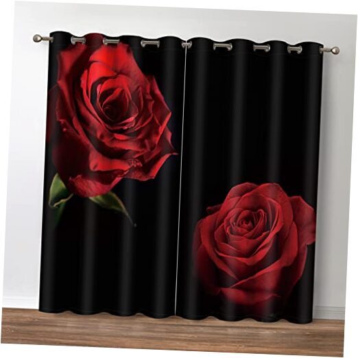 Red Rose Floral Blackout Curtains - 52