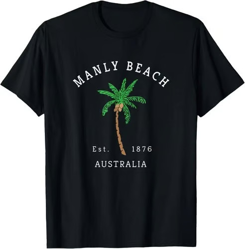 Manly Beach Australia Colorful Palm Tree Retro Novelty Art T-Shirt