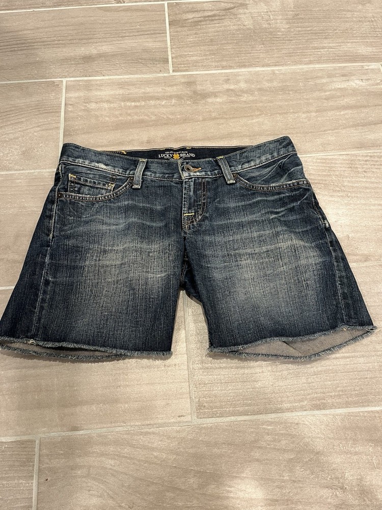 Lucky Brand Jean Shorts Women’s Size 0/25 Dark Wash Blue Denim Fray Cut Off