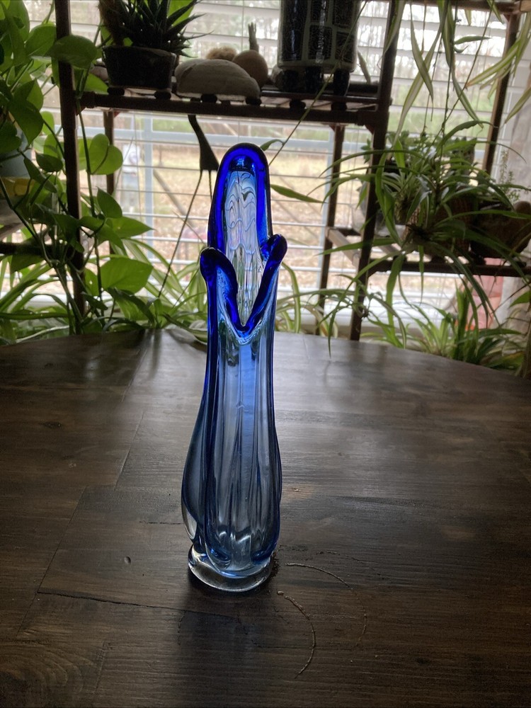 Blue Swung glass vase 9”