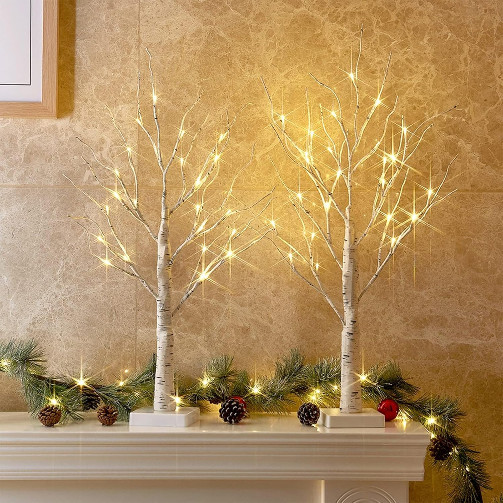 2FT LED Birch Tree Lights - Battery Powered Christmas Decor (2PK)