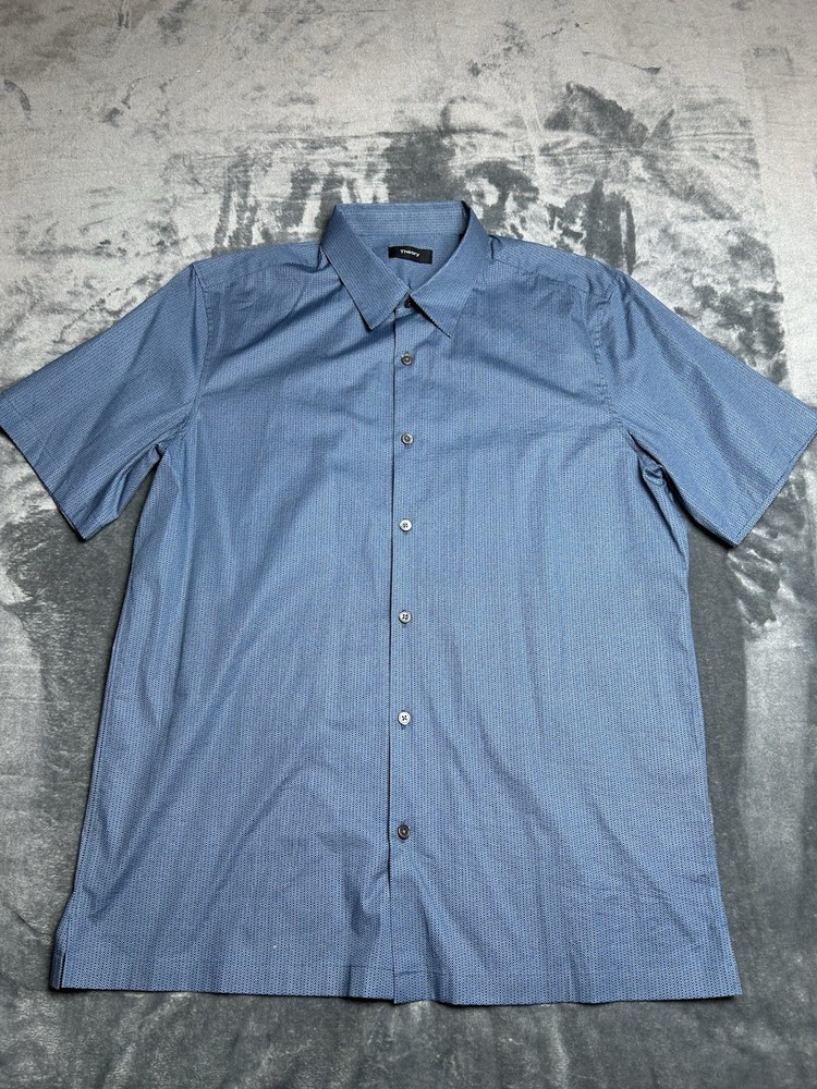 Theory Irving Shirt Mens Large Blue  Short Sleeve Button Minimalist Preppy