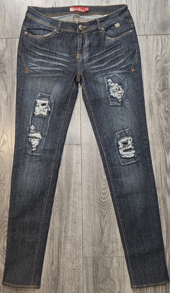 Vintage Y2K Apple Bottom Skinny Jeans Distressed Studded Embroidered Womens 9/10