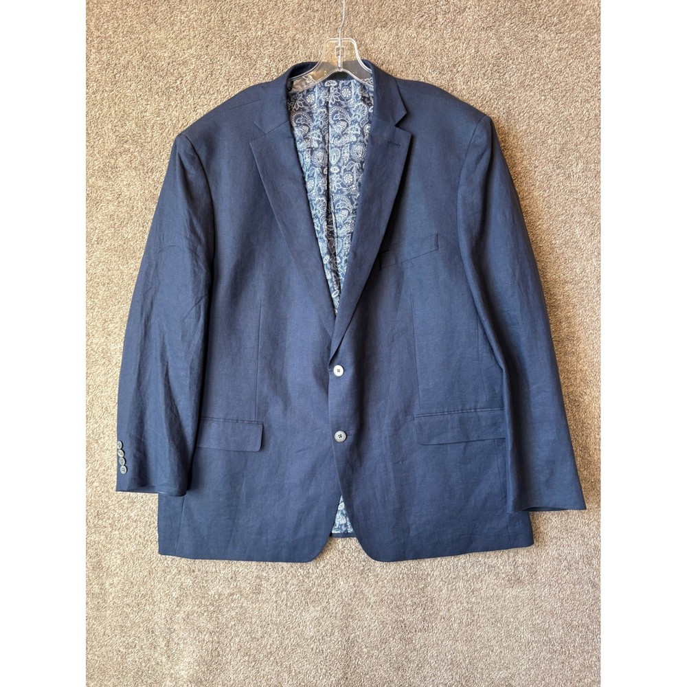 Ralph Lauren Mens 50L Navy Blue 100% Linen Blazer Paisley Lining