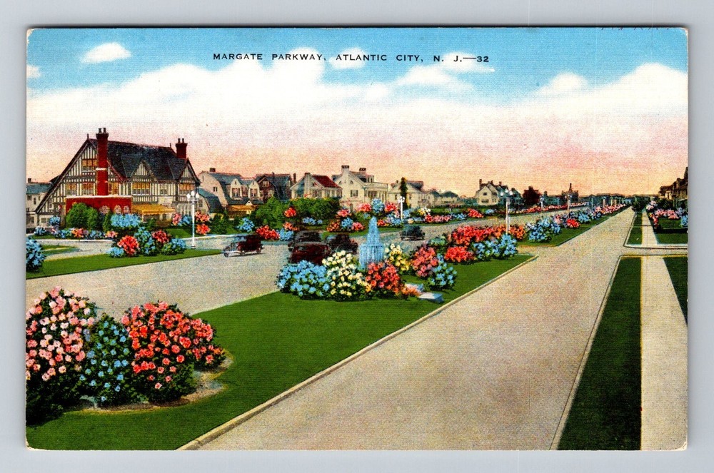 Atlantic City, NJ-New Jersey, Margate Parkway Flower Gardens Vintage Postcard