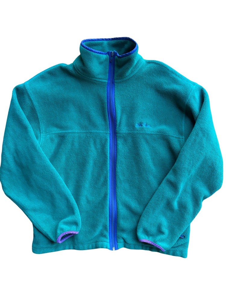 Vintage LL Bean Jacket Mens Large Teal Fleece Full Zip Mock Neck Outdoor 90s