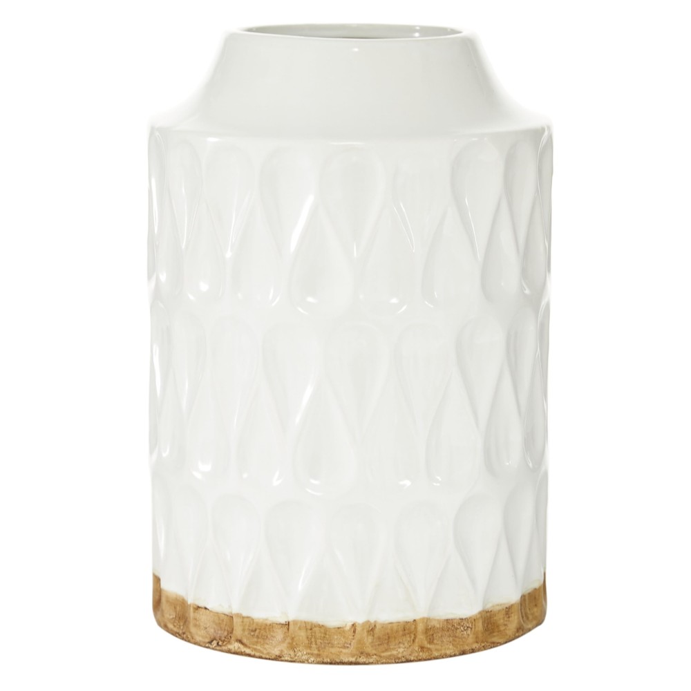 Porcelain Ceramic Geometric Decorative Vase Centerpiece Vase with Brown Base,...