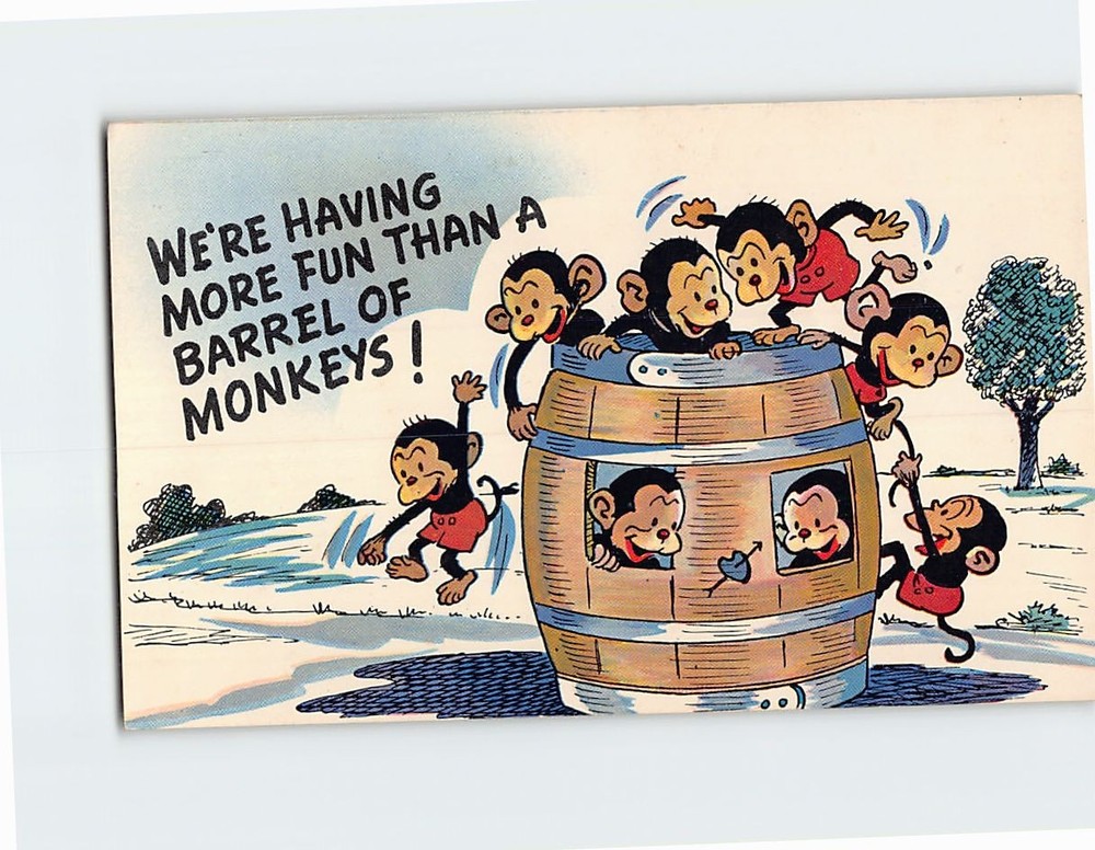 Postcard Barrel of Monkeys Joke/Humor Comic Art Print