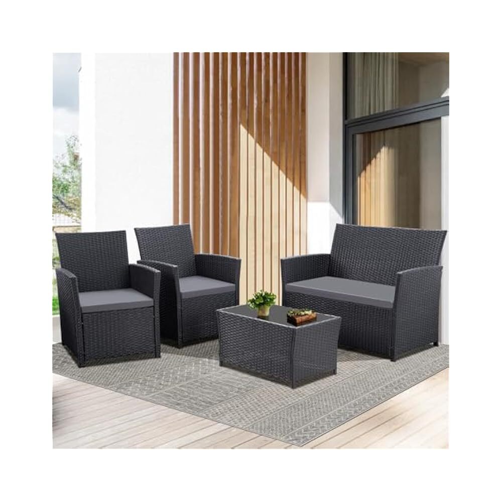 4-Piece Rattan Patio Sofa Set with Sturdy Steel Frame  