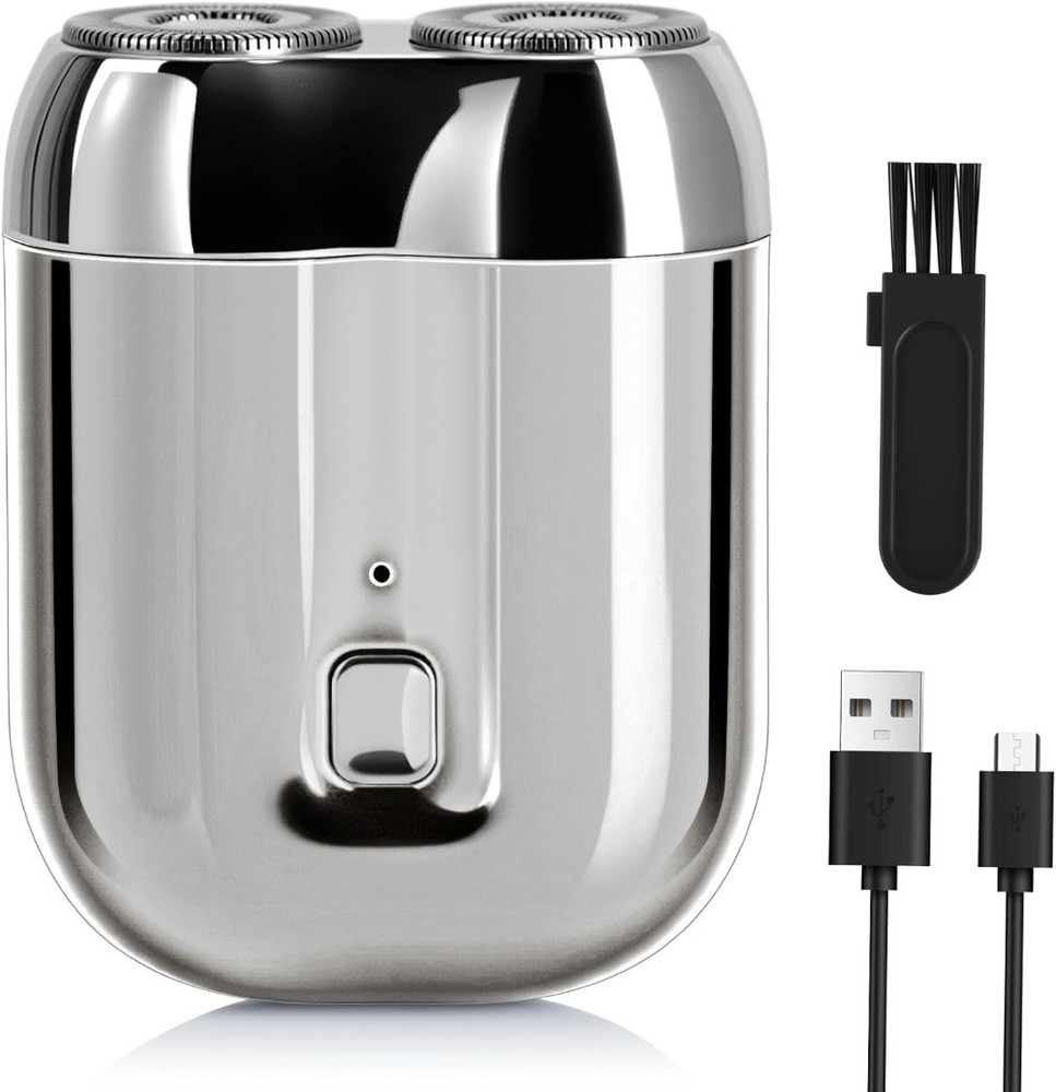 Mini Dual Head Electric Shaver, USB Rechargeable Waterproof Men's Razor, Silver