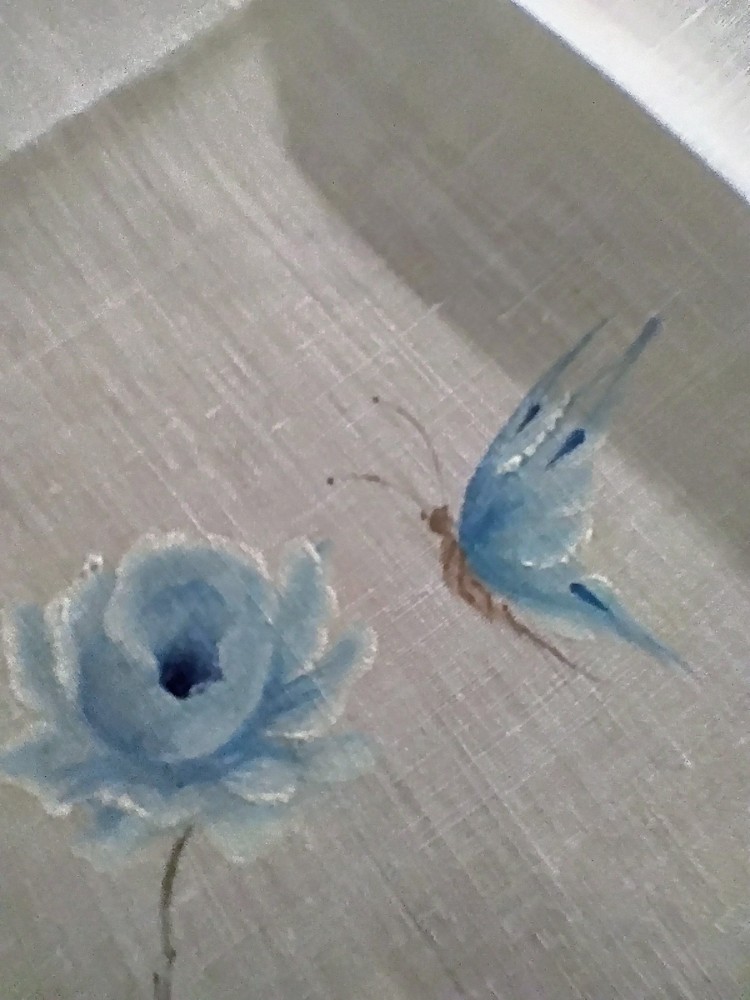 Vgt White Linen Blue Hand Painted Rose Signed Hankie Handkerchief