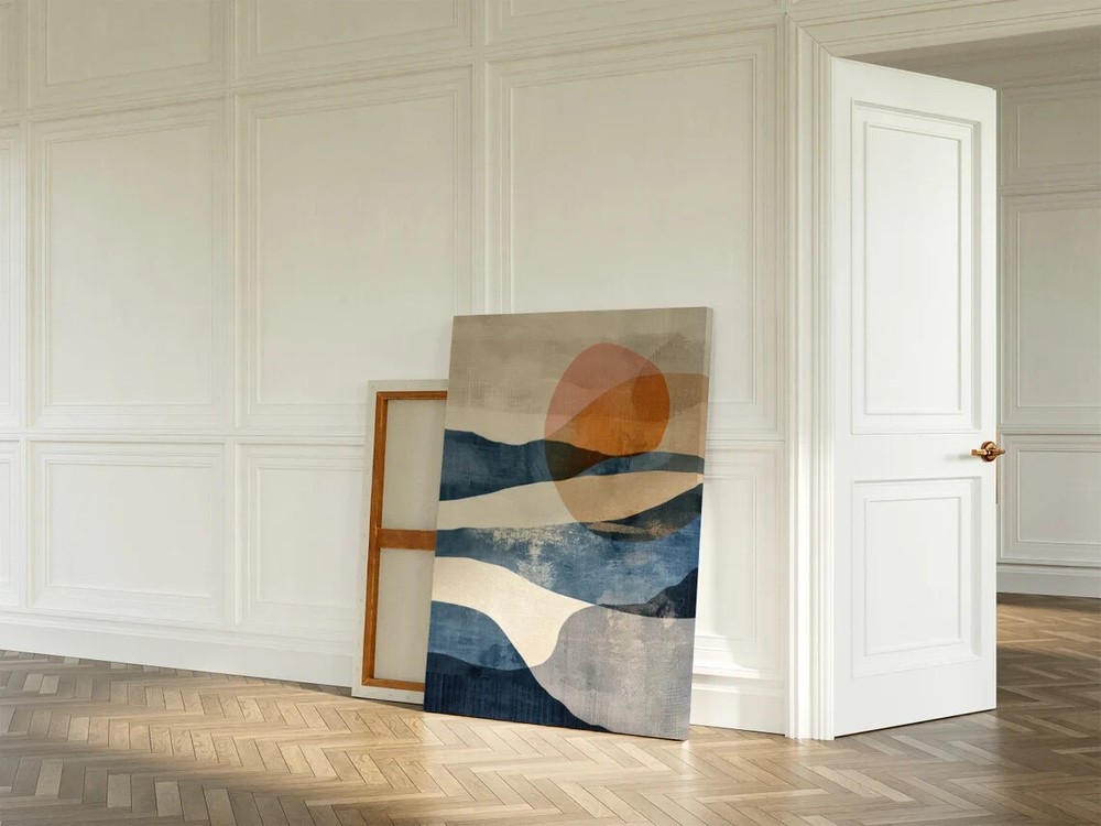 Orange Blue Abstract Painting, Scenery Unframed Canvas Print Australian Wall Art