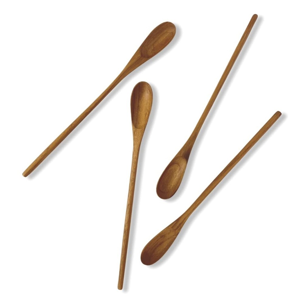 FAAY - 4 Pcs 9.5” Long Teak Spoon, Chef Testing Spoons, Handcrafted Cockta