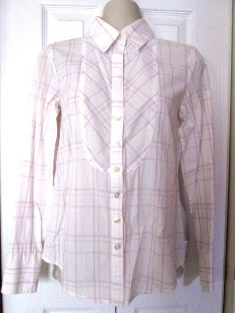 Women’s Banana Republic Long Sleeve Cotton Pink Plaid Shirt Blouse Size XS