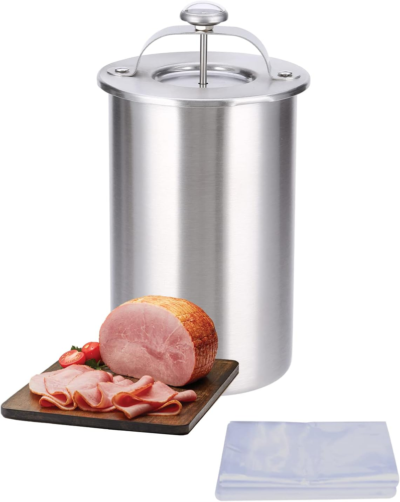 Ham Maker Stainless Steel Meat Press w/ Thermometer + 20 Cooking Bags | Deli DIY