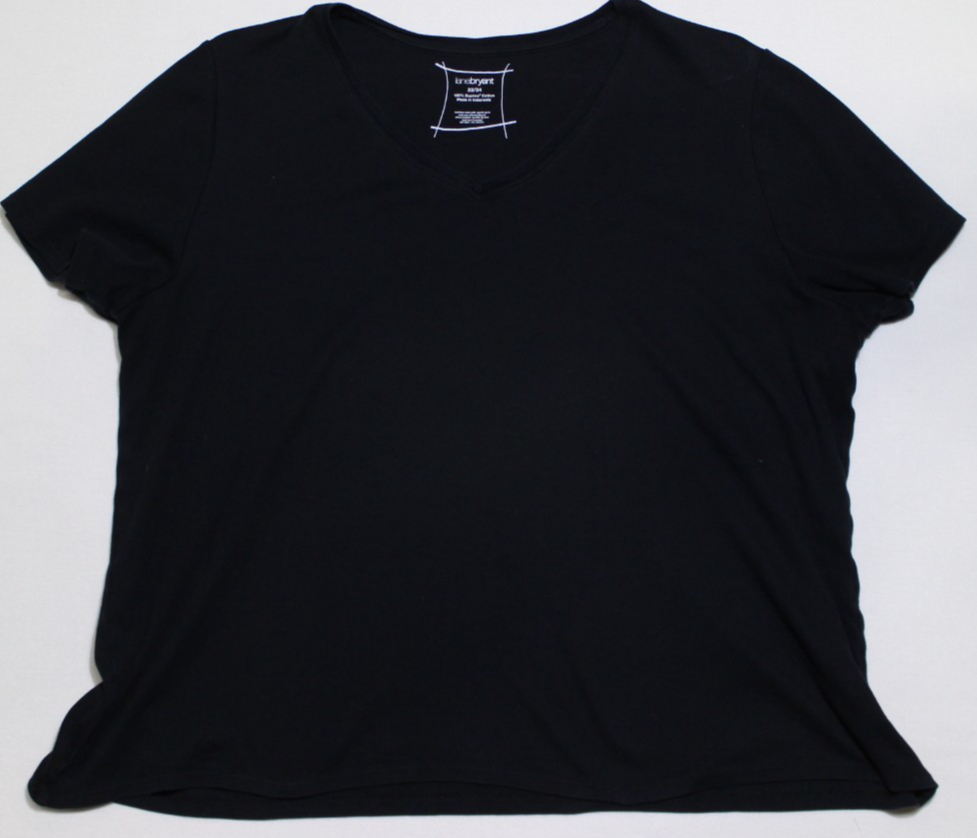 Lane Bryant Women's Shirt Size 22/24 Black V-Neck Short Sleeve