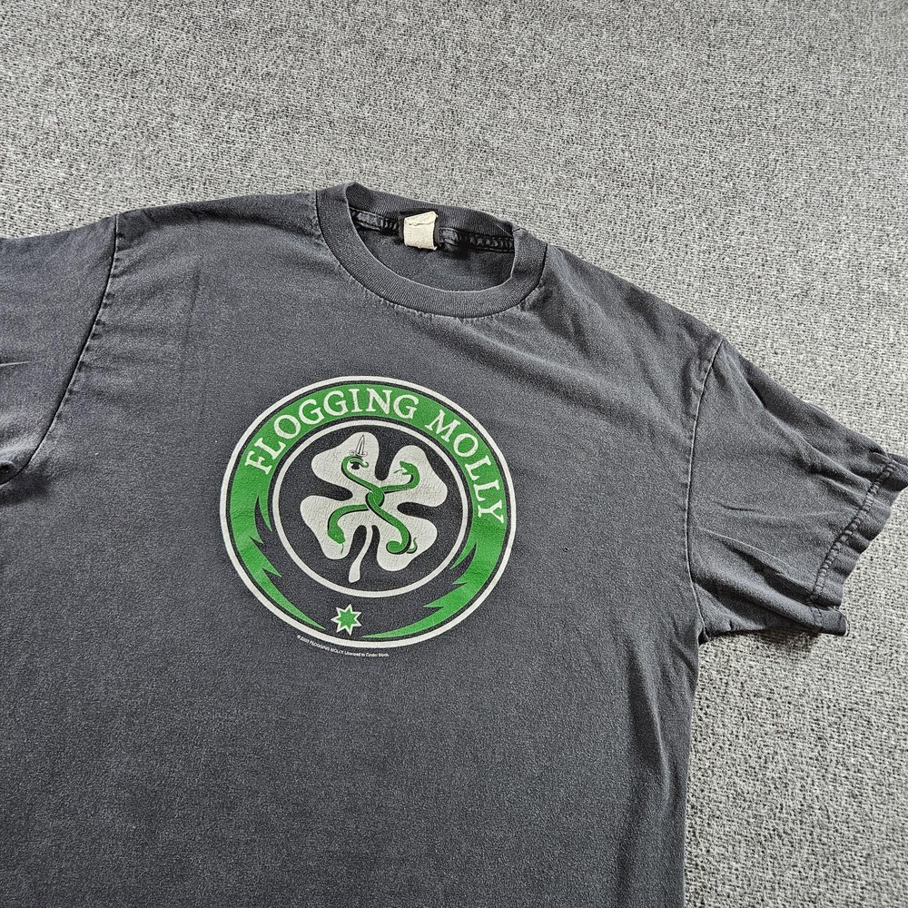 Vintage Flogging Molly Shirt Mens Large Gray Logo Graphic Tee Cinder Block 2005