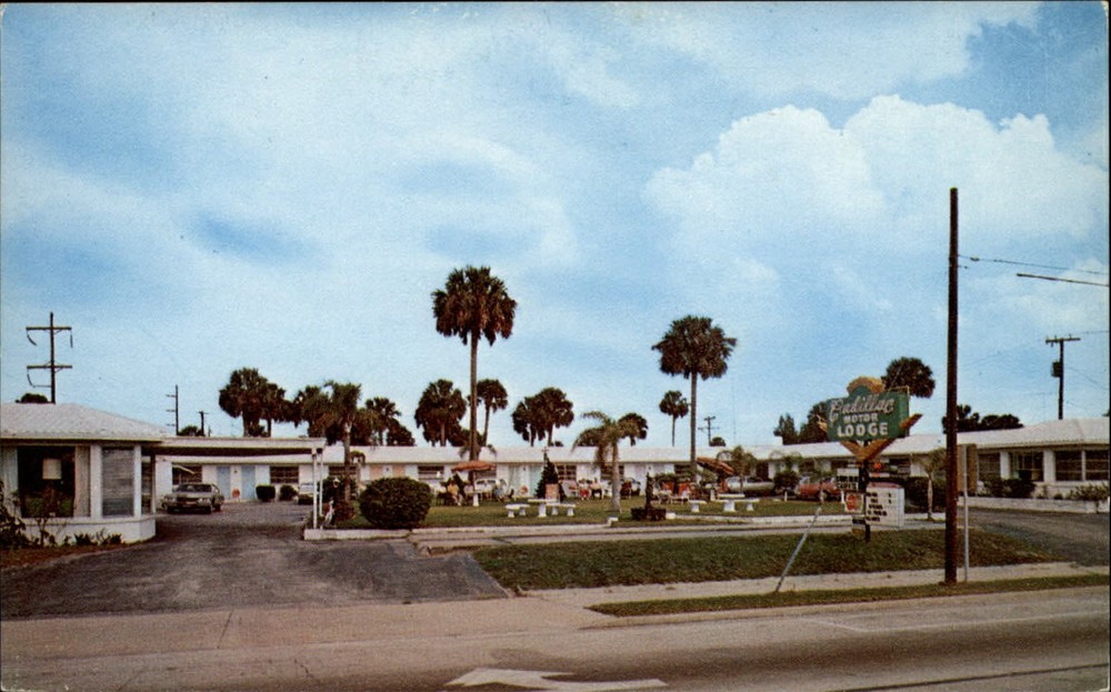 Cadillac Motor Lodge Daytona Beach Florida cars ~ 1950-60s vintage postcard