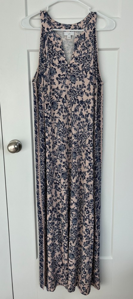J.Jill Floral Maxi Dress Womens Large Sleeveless Boho Cottagecore Pale Pink Blue