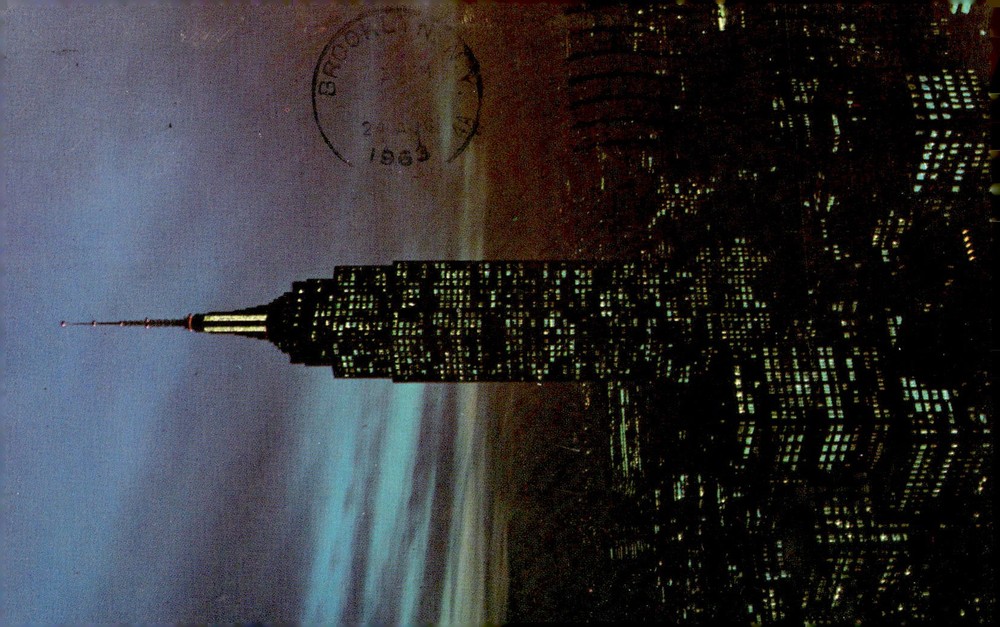 1963 Empire State Building New York City NY Night Skyline View Vintage Postcard