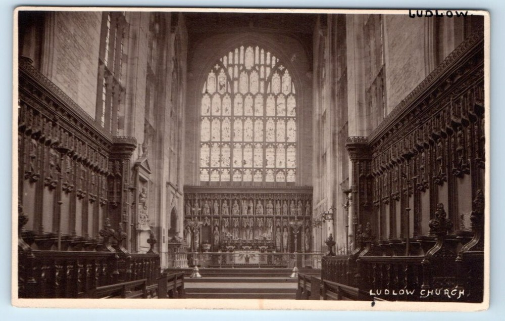 RPPC LUDLOW Church interior Shropshire England UK W.A. Call Postcard