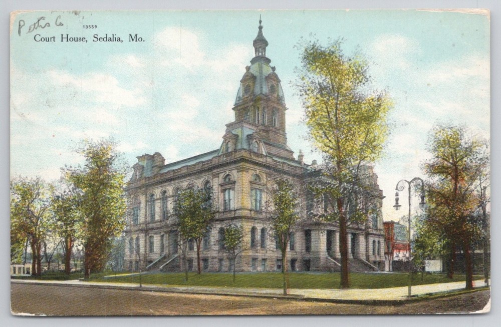 Sedalia MO Courthouse Postcard 1909 Postmark Historic Missouri Architecture