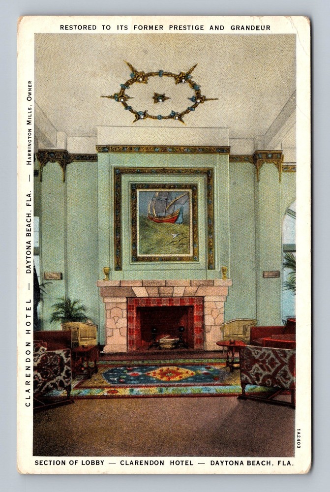 Daytona Beach FL-Florida Section Of Lobby Clarenoon Hotel Vintage Postcard Card