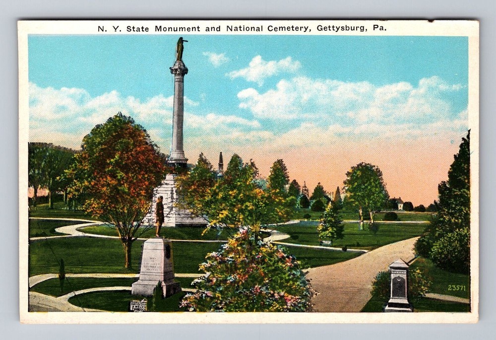 Pennsylvania PA Gettysburg NY State Monument National Cemetery Vintage Postcard