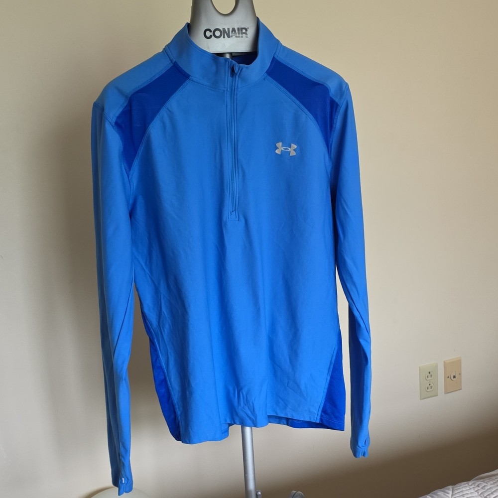 Under Armour HeatGear XL Blue 1/4 Zip Mock Neck Athletic Fit Long Sleeve Shirt