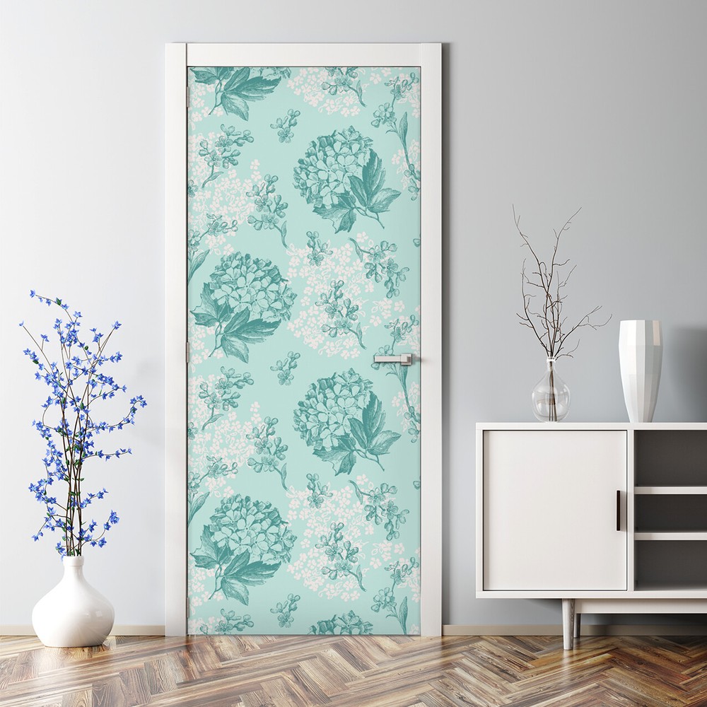 Hydrangea Floral Repositionable Door Sticker Art in Soft Colors