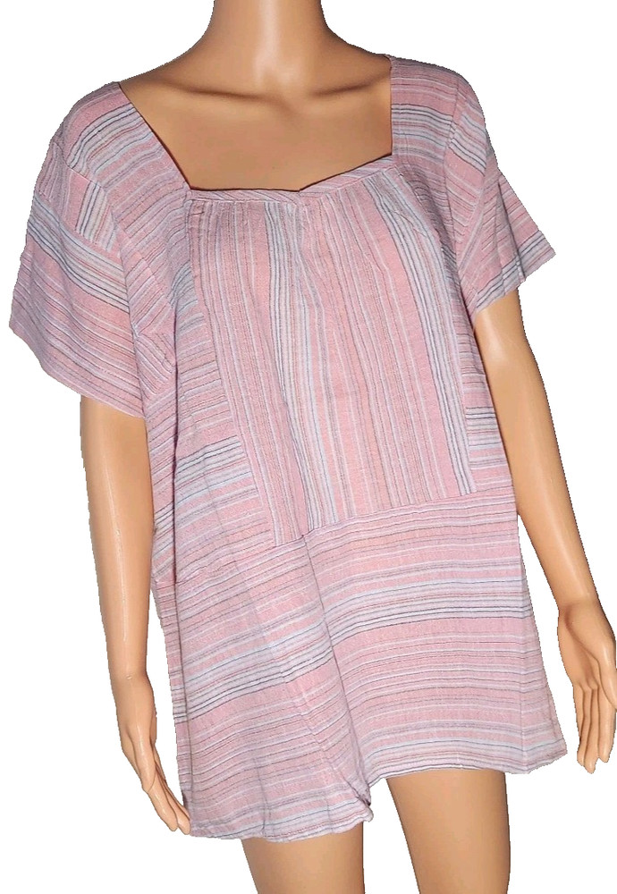 Womens Easel Los Angeles Pink & White Stripe Boho Shirt/Sz M Boutique Nwt