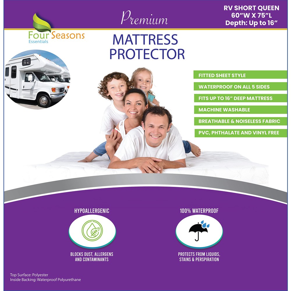RV Short Queen Waterproof Mattress Protector (60